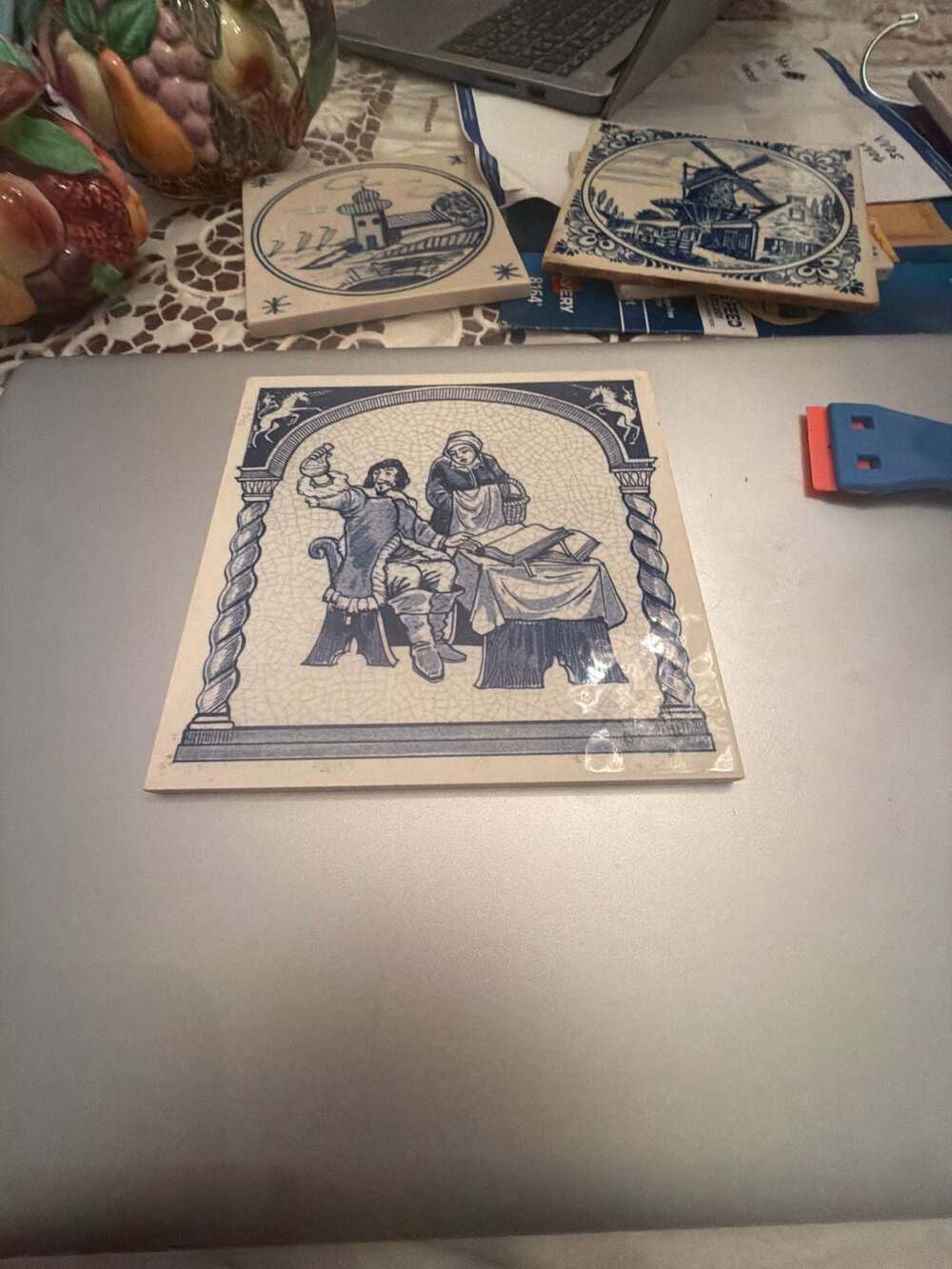 Vintage Delft Holland Handmade Pharmacy Pill Tile Doctrine of the Four Humours B